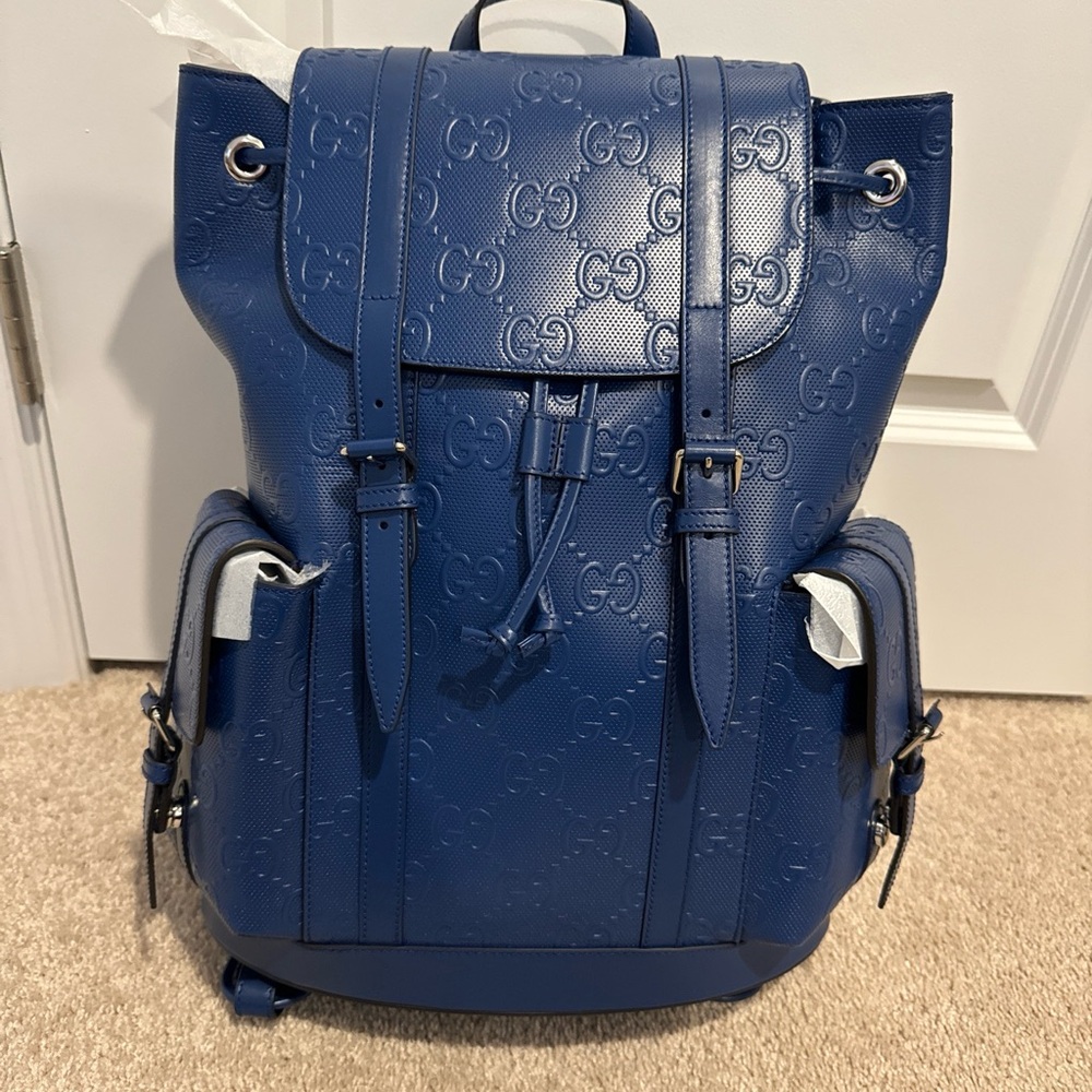 NEW Gucci Jumbo Embossed Backpack - Blue